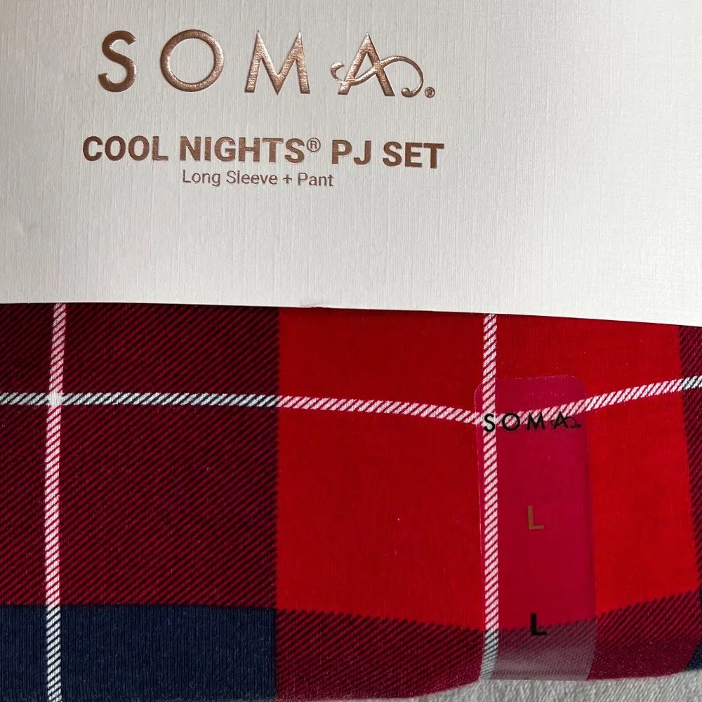 NWT Soma COOL NIGHTS Long Sleeve Pj Set - Color -BLANKET PLAID NAVY - Size L - Picture 10 of 11